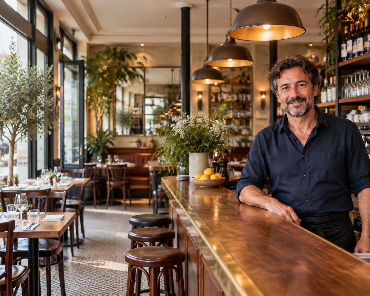 Illustration d’un propriétaire dans un café-restaurant accueillant